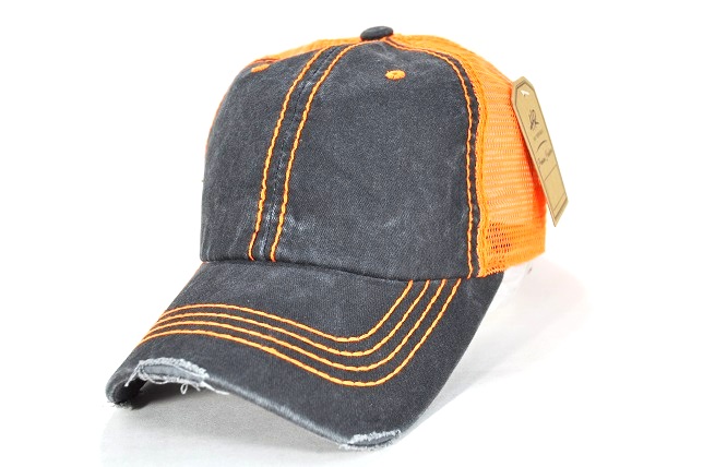 029-PLAIN PIGMENT TRUCKER CAP - BLK/ORANGE